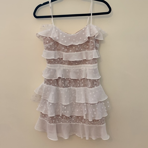 For Love & Lemons Cosmic Stars White Ruffle Tiered Mini Dress - Picture 6 of 6
